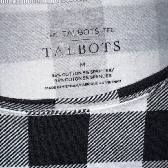 FINAL SALE Talbots Black and White Checked Pullover Long Sleeve Tee Size Medium - Picture 3 of 4